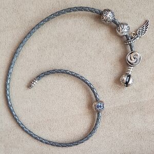 Pandora Braided Leather Wrap Bracelet With Charms
